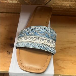 Madden Girl Blue and Tan Embroidered Sandals